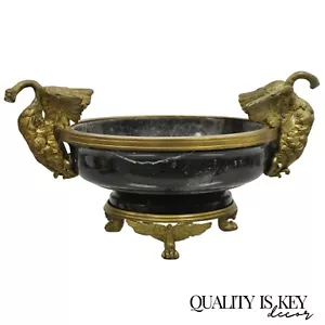 Ciotola centrotavola cigni figurativi in marmo nero e bronzo stile Regency francese - Foto 1 di 12