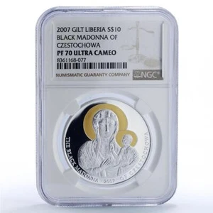 Liberia 10 dollars Black Madonna Czestochowa Religion PF70 NGC silver coin 2007 - Picture 1 of 2