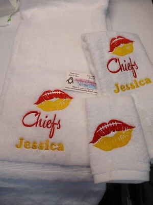 Juego de toallas de baño personalizadas Chiefs Football Lips de 3 piezas, cualquier equipo Foto 1 de 3