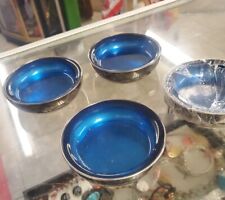 4 Vintage F B Rogers Silver Co Royal Blue Glazing btwn Glass & Metal Coasters V+