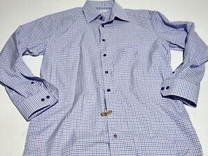 Eton Men's Dress Shirt Size 16.5 42 Slim Purple & Blue Plaid 100% Cotton