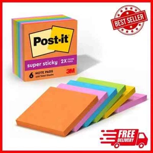 Post-it Super Sticky Stick Notes, 3 in x 3 in, 6 Pads 2x the Sticking Power - Picture 1 of 13