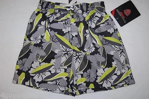 Boys Swim Trunks GRAY BLACK LIME GREEN Hawaiian Surfboard XS 4-5 S 6-7 M 8-10 - Picture 1 of 2
