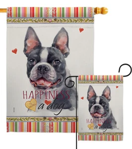 Boston Terrier Happiness Garden Flag Animals Dog Decorative Yard House Banner - Picture 1 of 13