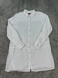 Tahari Top Womens Medium White Linen Essentials Long Sleeve Lagenlook Boho Tunic - Picture 1 of 8