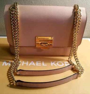 Cartera de hombro con solapa de cuero Saffiano MK Michael Kors Tina rosa mediana de ballet - Imagen 1 de 7