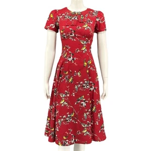 Abito Hell Bunny Vixen donna XS rosso uccellini aderente e svasato retrò pinup rockabilly - Foto 1 di 8