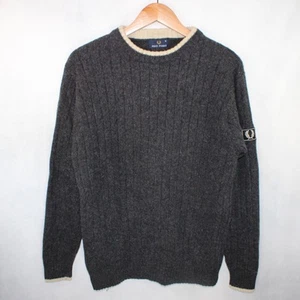 Vintage Fred Perry Wool Knit Ribbed Sweater Mens Medium Stretch Grey Logo 90s - Picture 1 of 12