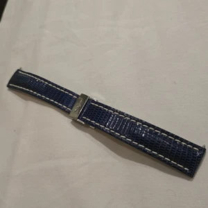 Breitling Watch Lizard Leather Blue strap original Deployment 154Z Swiss 20/18mm - Picture 1 of 12
