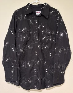 Roper Black Floral Sequin Womens 1X Western LS Black Pearl Snap Rodeo Shirt - Picture 1 of 11