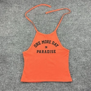 H&M DIVIDED Women’s Orange Cropped Halter Top "One More Day In Paradise" Size S? - Picture 1 of 10
