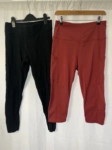 M&S Women's 2 Pack Leggings Size 14 Cotton Blend Red Black L22”/25” - Picture 1 of 12