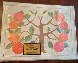 Vintage 1960's 60s MCM Marcel Schurman Paper Placemats Set 8 Denmark Citrus Tree - Picture 1 of 4
