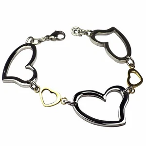 Heart Charm Bracelet for Her Gold Silver Stainless Steel Bangle Anniversary Gift - Picture 1 of 3