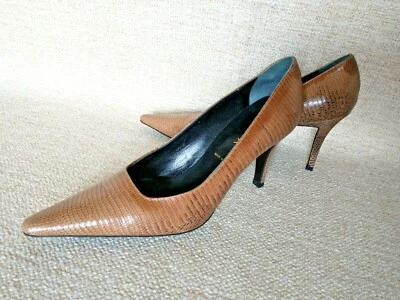 Zapatos Escada $720 NWoB Cuero Piel de Serpiente 3" Tacón Punta Marrón US5.5 EU36  Foto 1 de 4