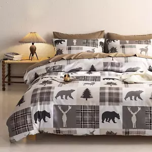 - Rustic Comforter Set, Cabin Christmas Lodge Western Country Bear Deer Moose Wo - Picture 1 of 6