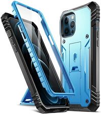 For iPhone 12 Pro Max Case Poetic Dual-Layer Built-in-Screen with Kickstand Blue