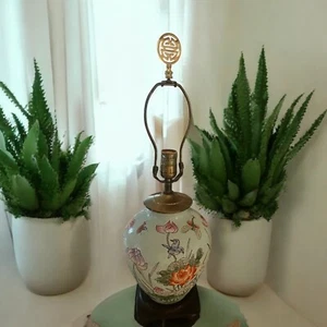 Antique Chinese Tongzhi 1862 To 1873 Porcelain Lamp Blue Birds Flowers - Picture 1 of 2