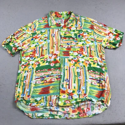VINTAGE Jams World Shirt Mens Large Green Red Rayon Floral Abtract Loud Camp 90s - Image 1 of 4