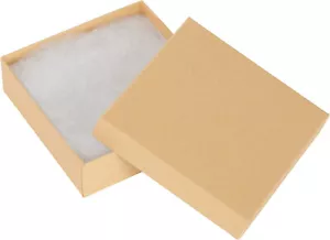 100 Jewelry Gift Boxes 100 Kraft Cotton Filled Lid Tan 3 ½" x 3 ½" x 1" High - Picture 1 of 10