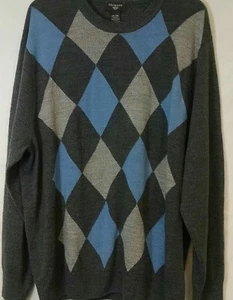 Dockers Mens XXL ARGYLE Long Sleeve Sweater Crew Neck Gray/Blue Golf - Picture 1 of 5