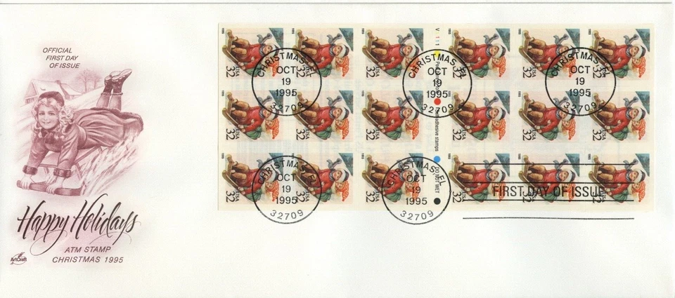 #3013a  ArtCraft  BOOKLET PANE OF 18 - CHRISTMAS -CHILDREN SLEDDING 1995 - Image 1 of 1