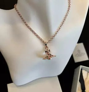 Vivienne Westwood Rosegold Tone Crystal Small Orb Saturn Necklace With Box - Imagen 1 de 9