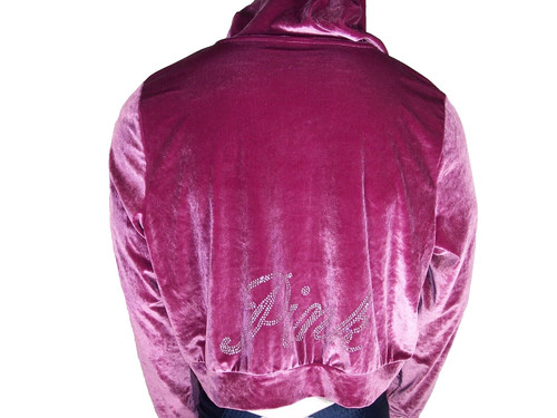 UNDERCOVER Felpa con cappuccio Victoria Secret ROSA XXL viola velluto strass nuova