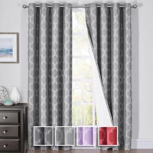 Alana Thermal Insulated Blackout Grommet Jacquard Window Curtain Panels Set  - Picture 1 of 8