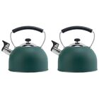 Set of 2 Stainless Steel Whistle Kettle Enamel Teakettle Coffee Pot