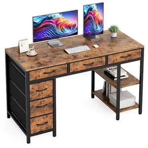 Miazya Computer Desk with 6 Drawers, 120CM Gaming Desk with Storage Shelves - Picture 1 of 8