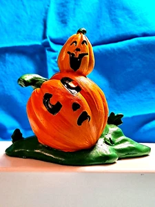 Halloween Jack O Lantern Resin Figurine Rare Pumpkin Collectible 4" Tall 5" Long - Picture 1 of 12