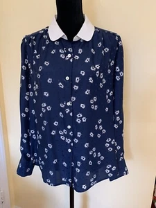 Keds gerafftes Oberteil mit Knopfleiste Gänseblümchen marineblau Kragen Größe L - Bild 1 von 6