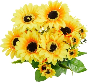2 Bunches Artificial Sunflowers with Stems for Faux Floral Arrangements, Fake Su - Picture 1 of 9