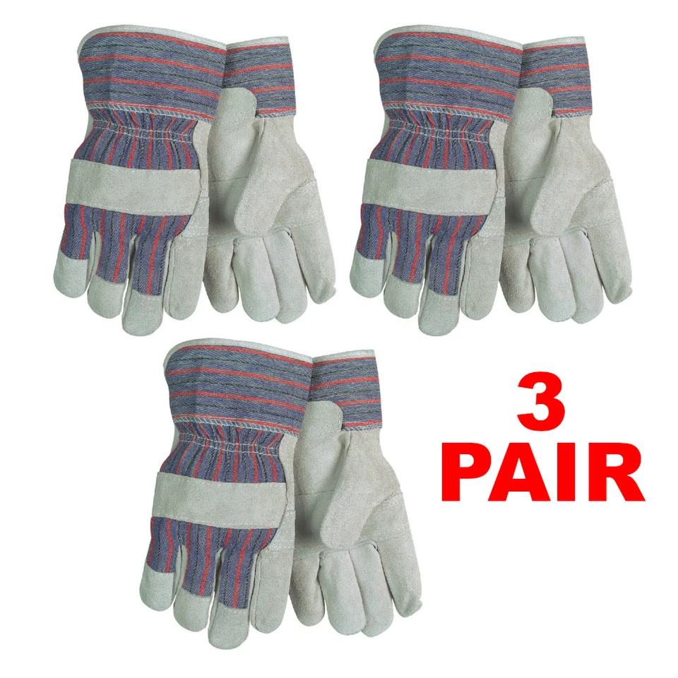 BHP SAFETY PRODUCTS Leather Work Glove Split Cowhide With Rubberized Safety Cuff (3 Pair) - Mens Lge