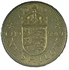 WORLD COIN SALE-1959 UNITED KINGDOM 1-SHILLING-COPPER/NICKEL-COMP. COIN--KM#904 - Picture 1 of 3