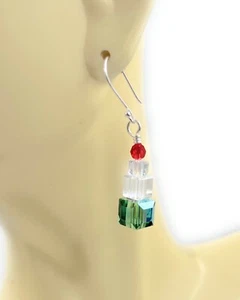 Gift Box Earrings. Swarovski Cube Holiday Earrings. Crystal Earrings. Christmas - Picture 1 of 4