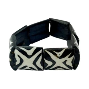 Handmade Bovine Bone Bracelet - Mud Cloth Batik Print - Unique African Jewelry - Picture 1 of 7