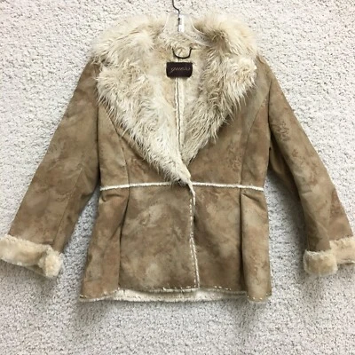 VINTAGE Guess Jacket Medium Adult Beige Faux Fur Penny Coat Suede Leather Womens - Image 1 of 4