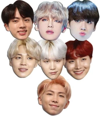 ICONICGREATS Bangtan Niños Set de 7 Tarjetas 2D Fiesta Máscaras Faciales Paquete - K Pop Coreano