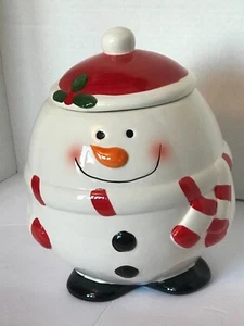 Roly Poly Ceramic Snowman Cookie Jar Tii Collections Red/White/Black 9-1/2 Inch - Picture 1 of 12