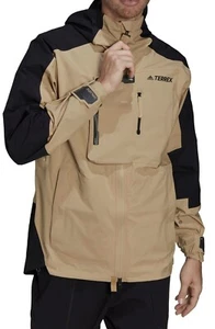Adidas Terrex Xploric Rain Mens Hiking Senderismo Jacket Beige Sz US M HA7694 - Picture 1 of 11