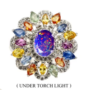 925 Sterling Silver Ring Oval Black Opal 8x6mm Sapphire Topaz Gemstone Jewelry 8 - Picture 1 of 10