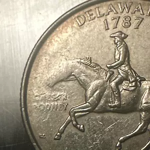 1999 Delaware Quarter Rare Error $.25 - Struck through grease Horse Head faint+ - Picture 1 of 2