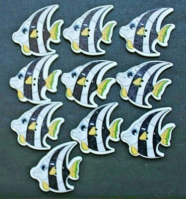 10 Angel Fish Shaped Wooden Buttons - 33mm long x 30mm wide - Image 1 of 2