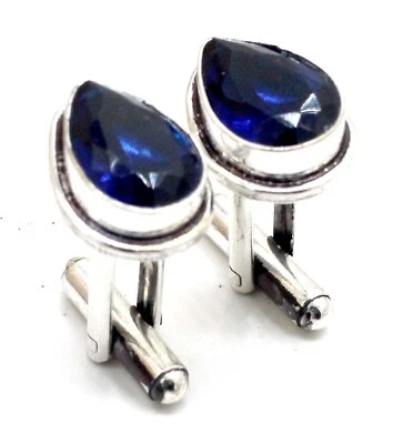 925 Sterling Silver Blue Tanzanite Gemstone Jewelry Cuff Links For Men Size-1 - Image 1 of 2