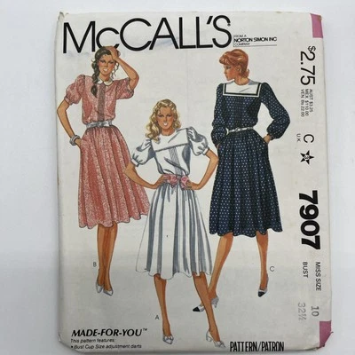 McCall's 7907 Pullover Dress Pattern Vintage 1982 Size 10 Uncut - Image 1 of 4