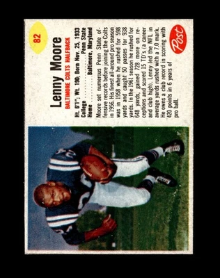 1962 Post Cereal Set-Break # 82 Lenny Moore EX-EXMINT *GMCARDS* - Image 1 of 2