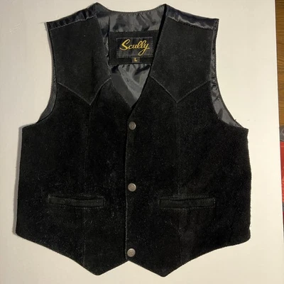 Vintage Scully Boys Size L Black Suede Leather Satin Vest Western Cowboy - Image 1 of 4