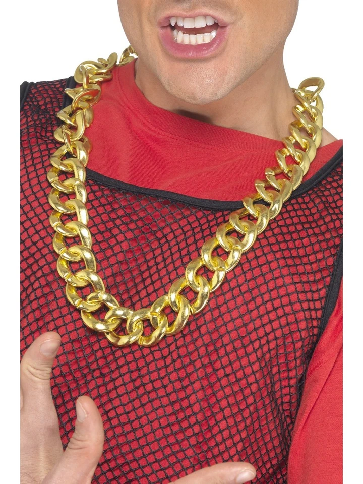 Chunky Gold Loop Plastic Rapper Bling Necklace Costume Accessory - Image 1 of 1